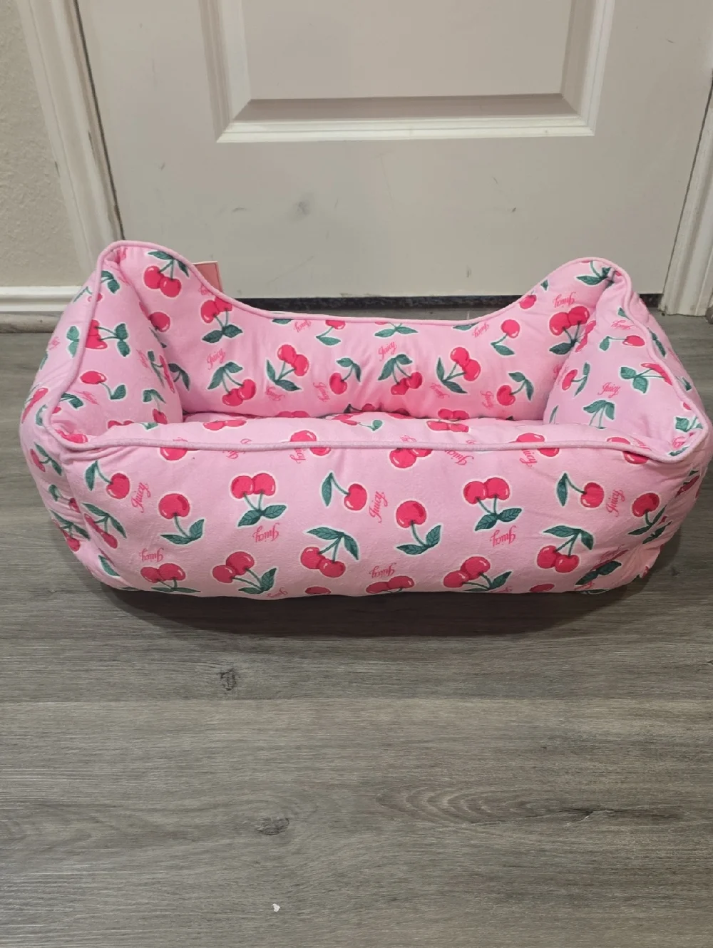 Juicy Couture Signature Logo Cherry Print Velour Pet Bed Cuddler
